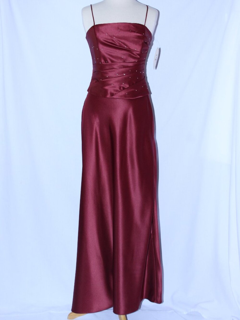 Rebecca #1346 Long Satin Two Piece Bridesmaid Dress-Size L-BURGUNDY-NWT